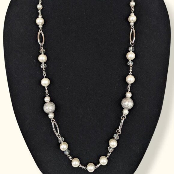 NY Collection Long Faux Pearl & Crystal Accent Necklace - Picture 5 of 5